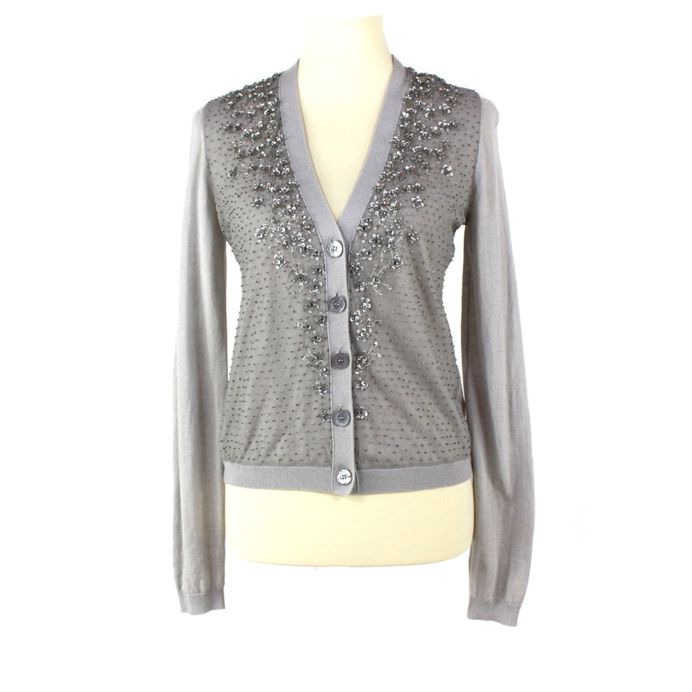 NWT VALENTINO cashmere and silk sweater/cardigan silver/grey, sparkly sequins